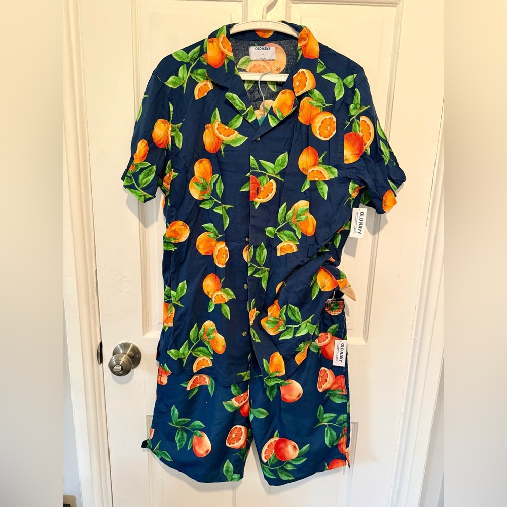 Man Beach/Resort Swimming Set with Orange Fruit Print